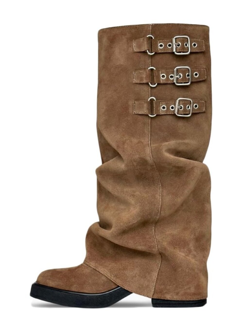 Knee High Boots Women Fall Slouchy Fold Over Tall Boots - Motorcycle, Hidden